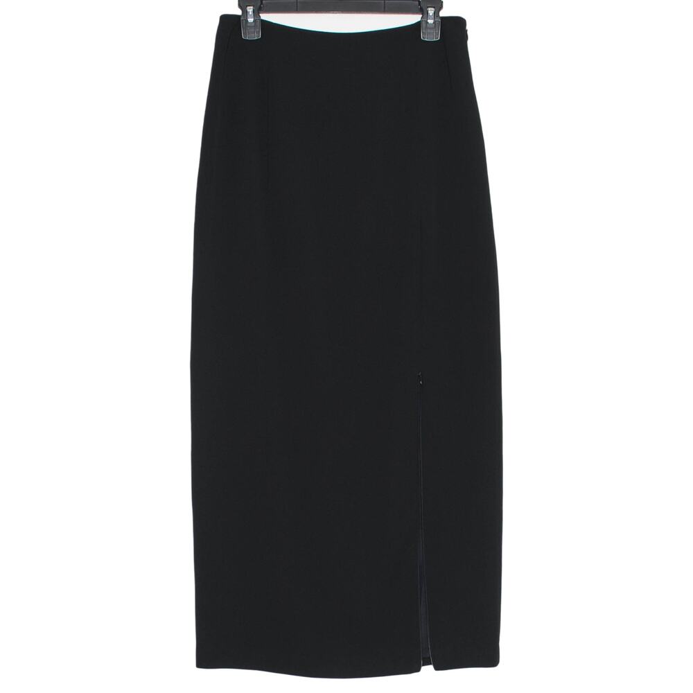 Cache Maxi Skirt Black Front Zip Slit Y2K Minimalist Career Office Evening 10